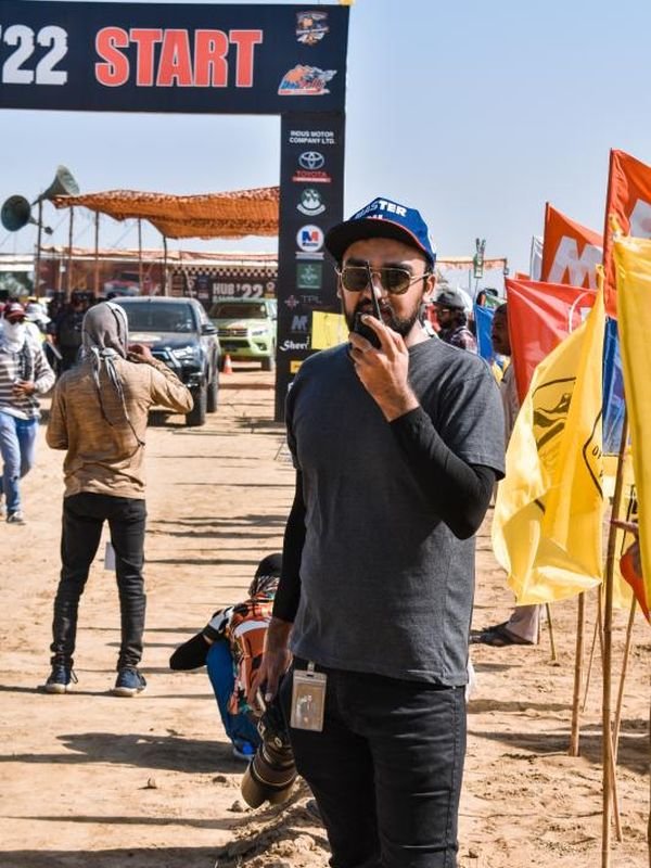 Taha Rauf at the Hub Rally 2022 start line, leading the Master Oil Lubricants team